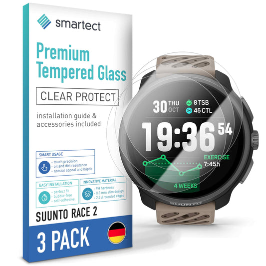 smartect Schutzglas Klar für Suunto Race 2, 3 Stück
