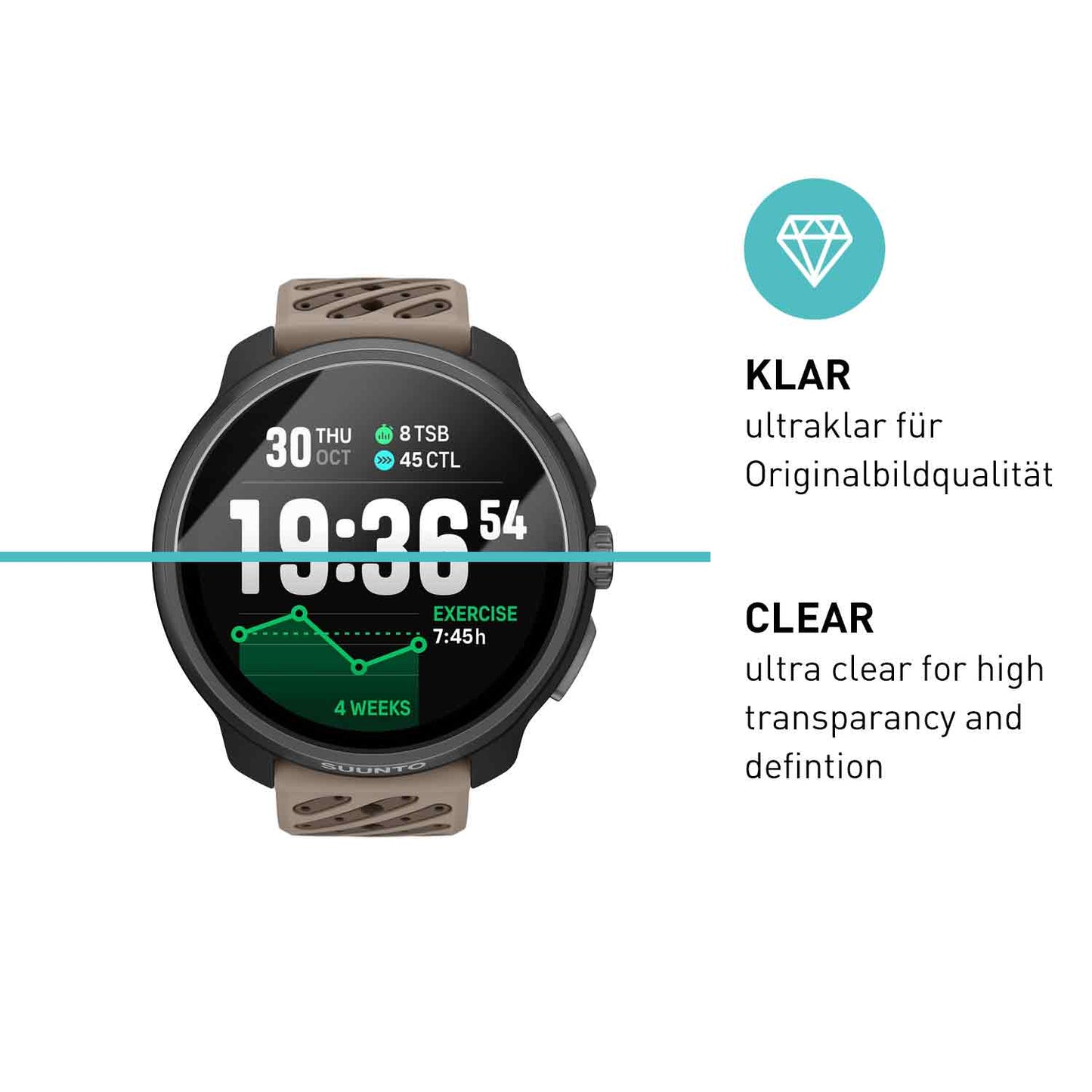 smartect Schutzglas Klar für Suunto Race 2, 3 Stück