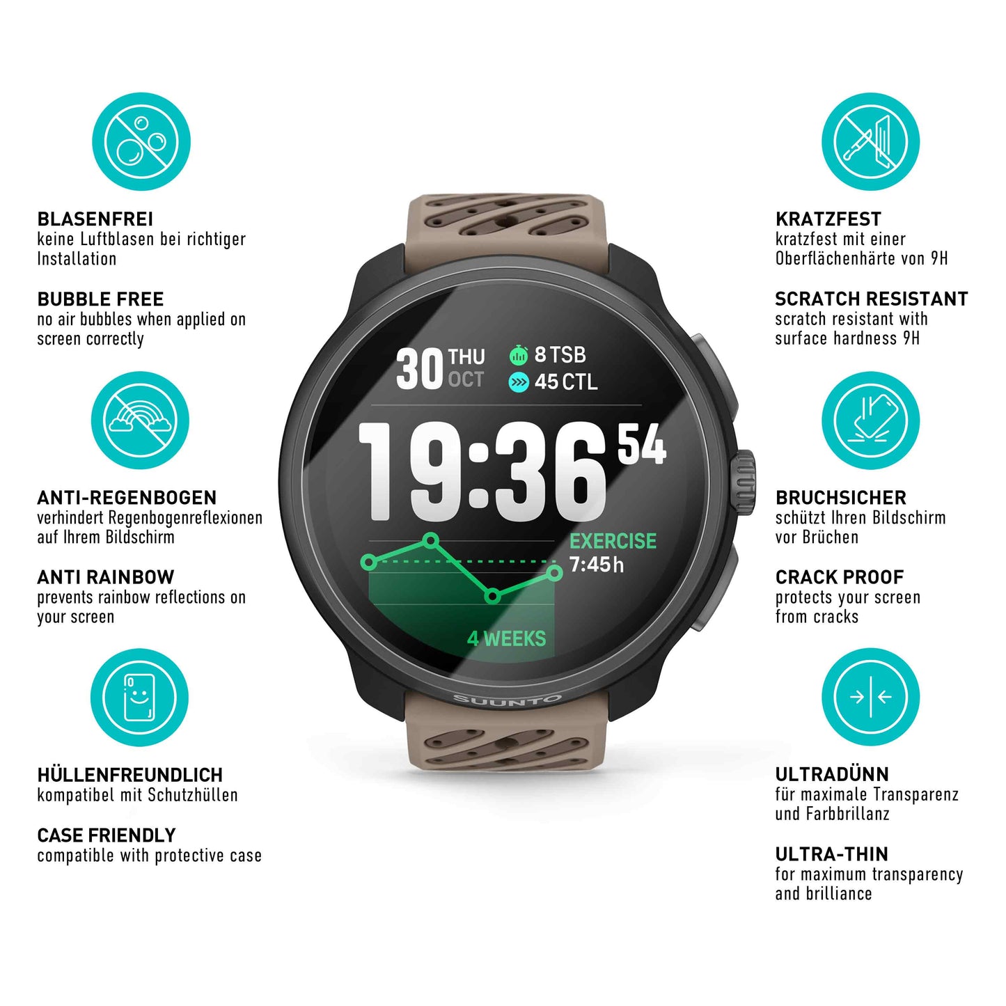 smartect Schutzglas Klar für Suunto Race 2, 3 Stück