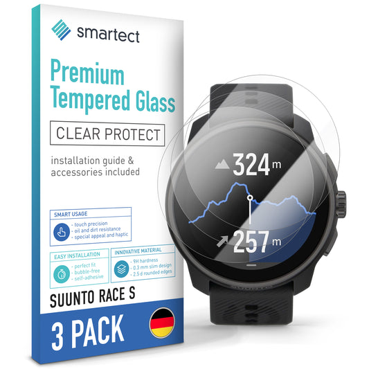 smartect Schutzglas Klar für Suunto Race S, 3 Stück