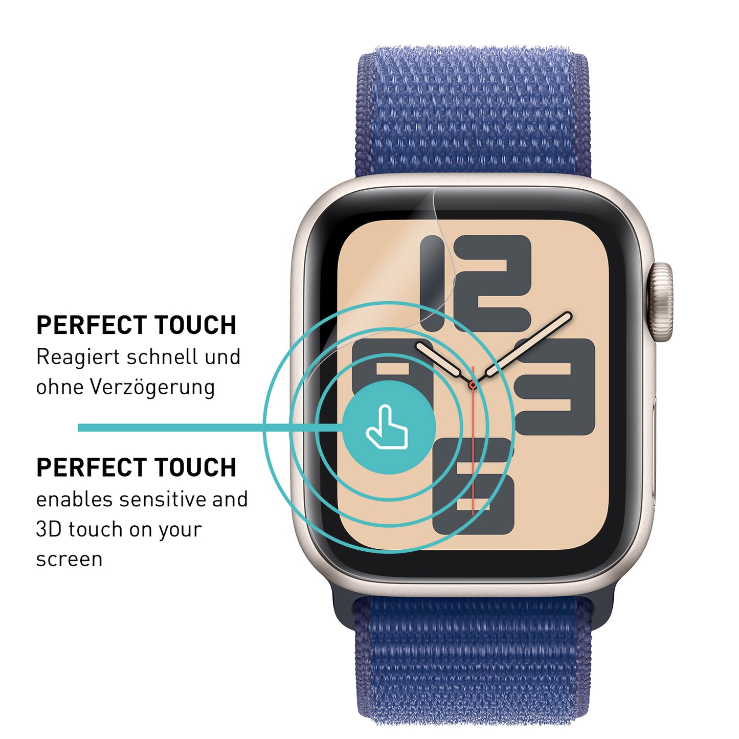 smartect TPU Schutzfolie Klar für Apple Watch Series 6 / SE / 5 / 4 44mm, 3 x Front