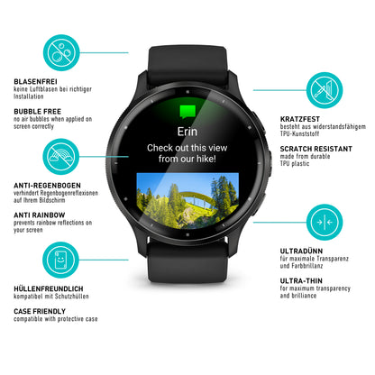 smartect TPU Schutzfolie Klar für Garmin Venu 3, 3 x Front