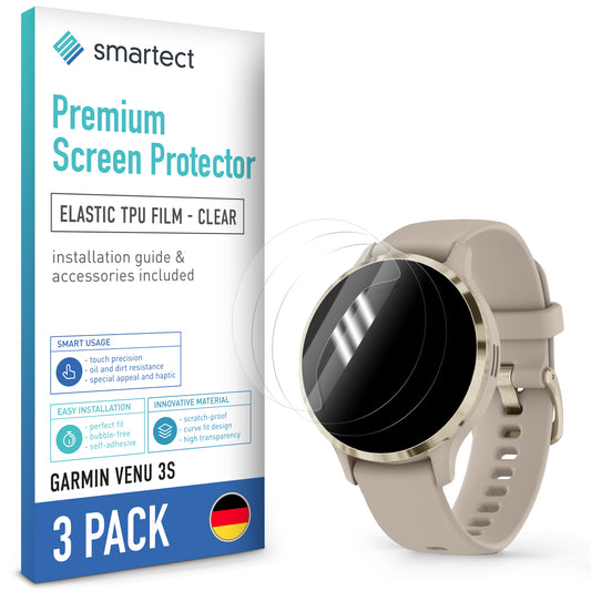 smartect TPU Schutzfolie Klar für Garmin Venu 3S New, 3 x Front