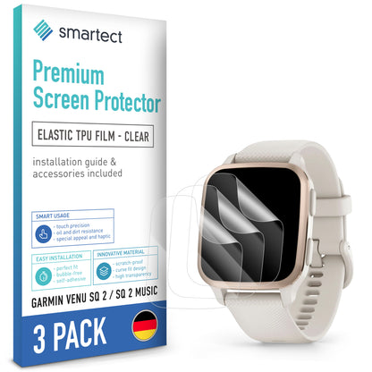 smartect TPU Screen Protector Clear for Garmin Venu Sq 2 / Sq 2 Music, 3 x Front