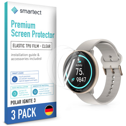 smartect TPU Schutzfolie Klar für Polar Ignite 3, 3 x Front