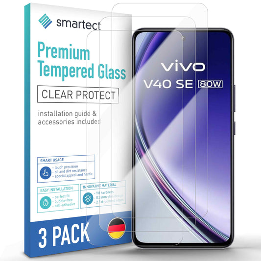 smartect Schutzglas Klar für Vivo V40 SE 5G, 3 Stück