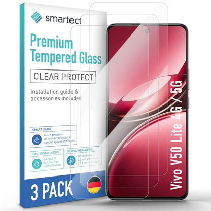 smartect Schutzglas Klar für Vivo V50 Lite 4G / 5G, 3 Stück