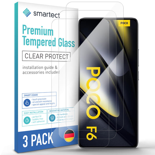 smartect Schutzglas Klar für Xiaomi Poco F6 5G, 3 Stück