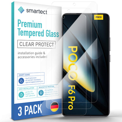 smartect Schutzglas Klar für Xiaomi Poco F6 Pro, 3 Stück