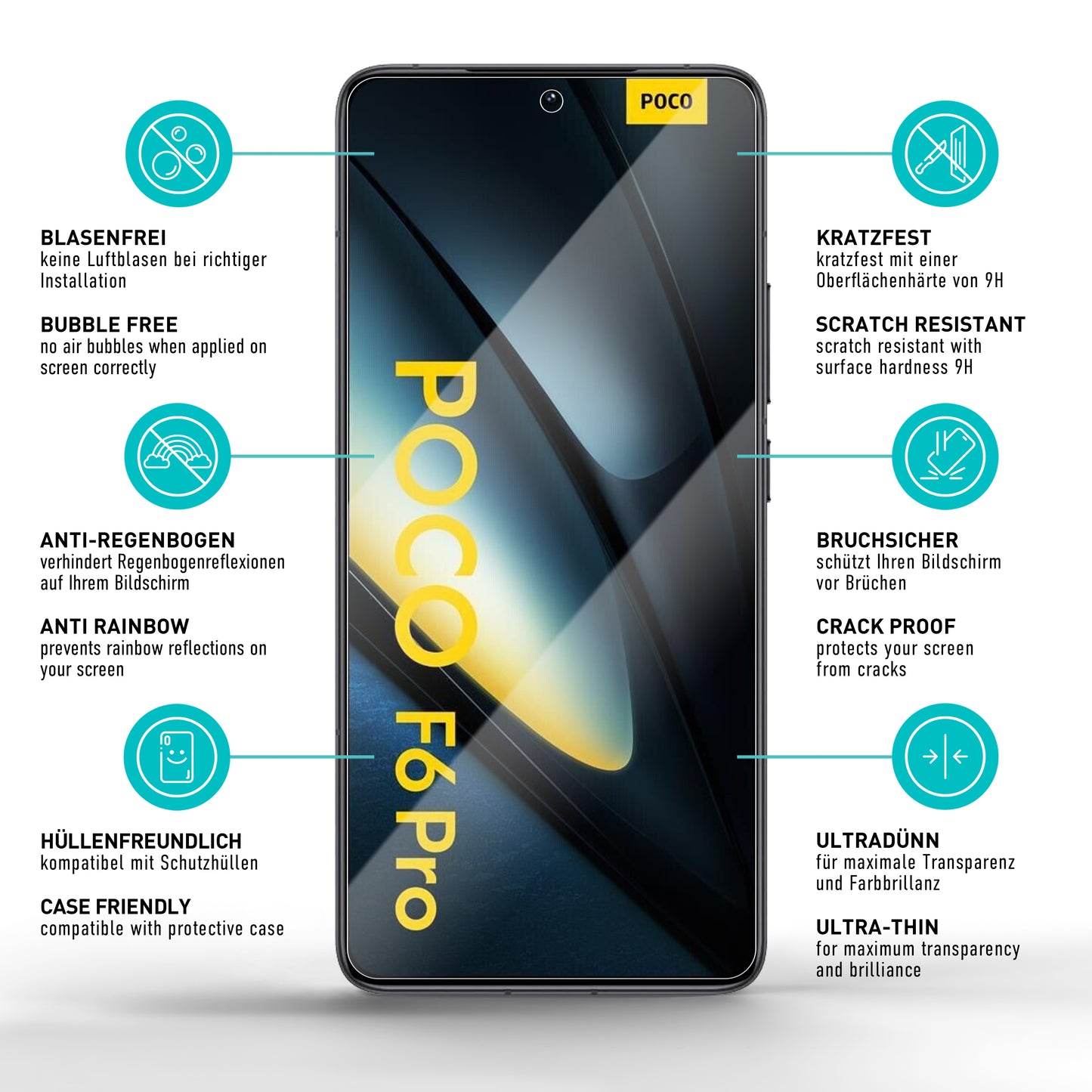 smartect Schutzglas Klar für Xiaomi Poco F6 Pro, 3 Stück