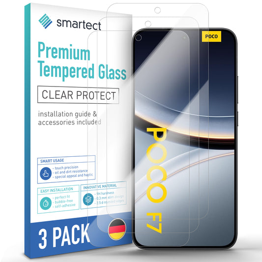smartect Schutzglas Klar für Xiaomi Poco F7 5G, 3 Stück