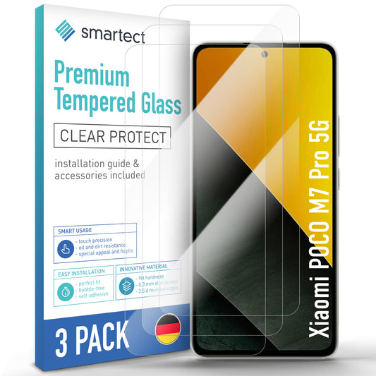 smartect Schutzglas Klar für Xiaomi Poco M7 Pro 5G, 3 Stück