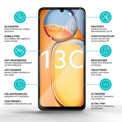 smartect Schutzglas Klar für Xiaomi Redmi 13c, 3 Stück