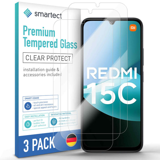 smartect Schutzglas Klar für Xiaomi Redmi 15C 5G / 4G, 3 Stück