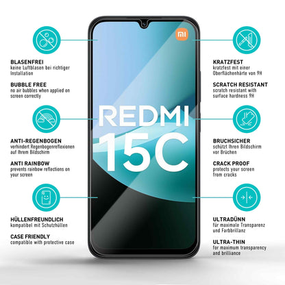smartect Schutzglas Klar für Xiaomi Redmi 15C 5G / 4G, 3 Stück