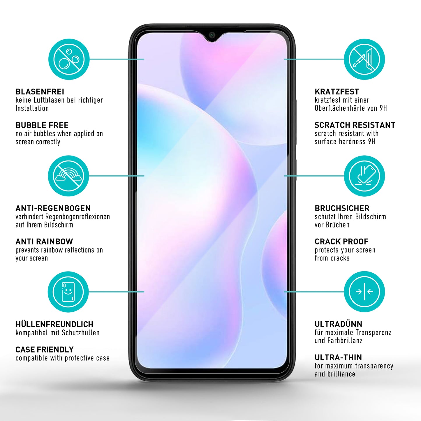 smartect Schutzglas Klar für Xiaomi Redmi 9A / Redmi 9AT, 3 Stück