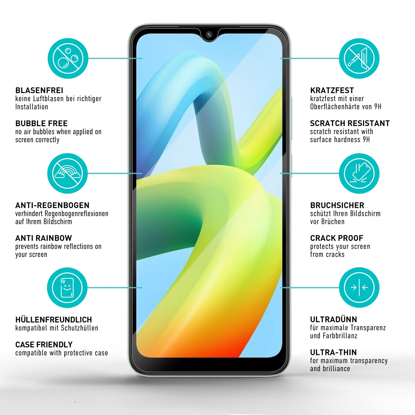 smartect Schutzglas Klar für Xiaomi Redmi A2 / A1 / A1+, 3 Stück