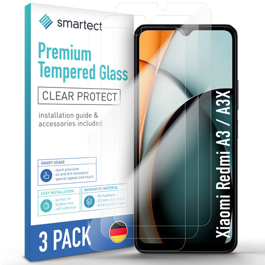 smartect Schutzglas Klar für Xiaomi Redmi A3 / A3X, 3 Stück
