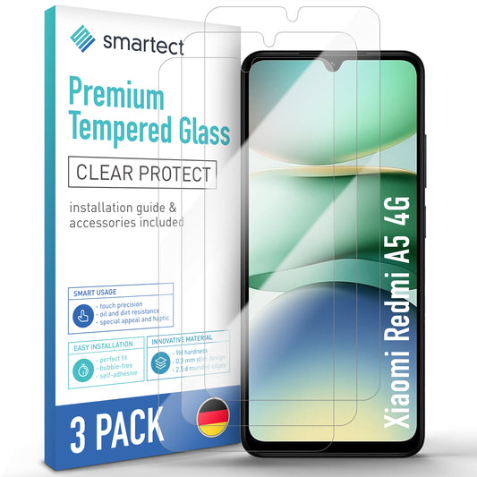 smartect Schutzglas Klar für Xiaomi Redmi A5 4G, 3 Stück