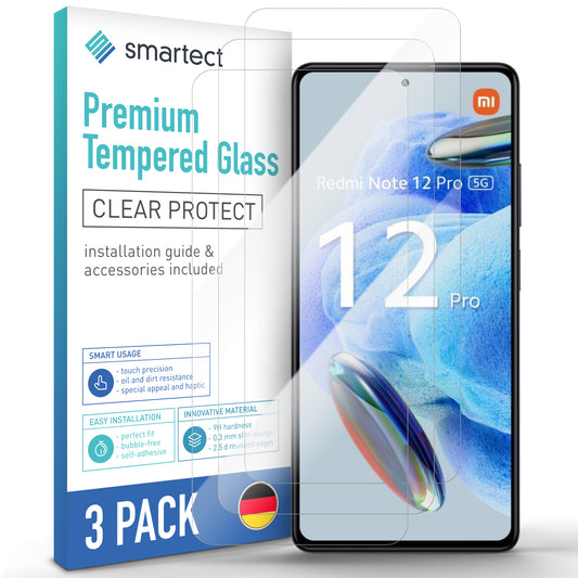 smartect Schutzglas Klar für Xiaomi Redmi Note 12 Pro 5G / Note 12 Pro Plus, 3 Stück