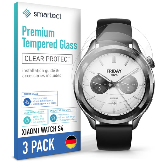 smartect Schutzglas Klar für Xiaomi Watch S4, 3 Stück