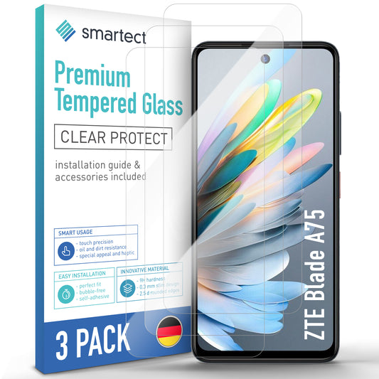 smartect Schutzglas Klar für ZTE Blade A75, 3 Stück