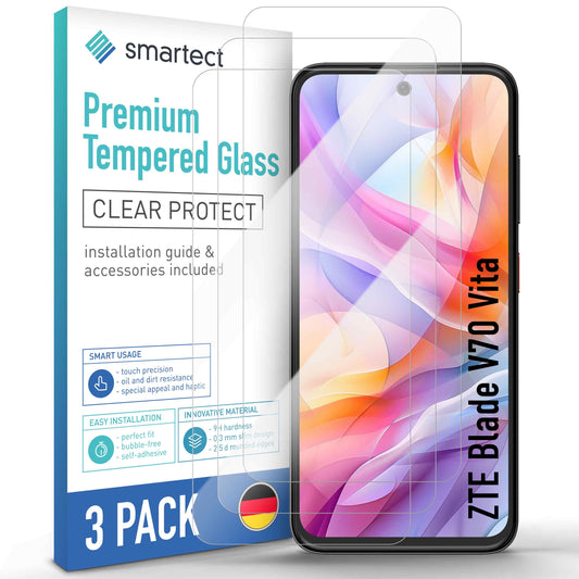smartect Schutzglas Klar für ZTE Blade V70 Vita, 3 Stück