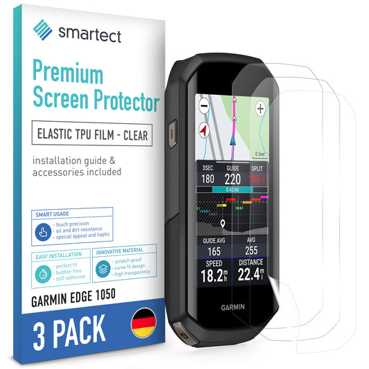 smartect TPU Schutzfolie Klar für Garmin Edge 1050, 3 x Front