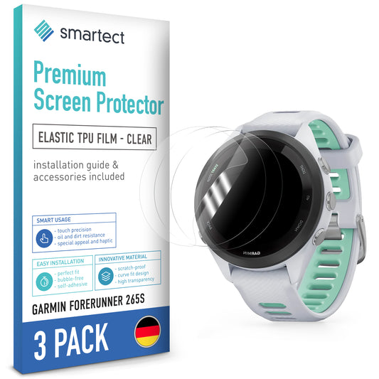 smartect TPU Schutzfolie Klar für Garmin Forerunner 265s, 3 x Front