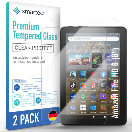 smartect Schutzglas Klar für Amazon Fire HD 8 (8"), 2 Stück