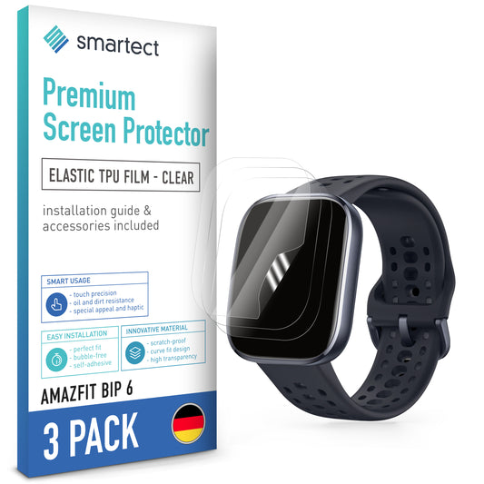 smartect TPU Schutzfolie Klar für Amazfit Bip 6, 3 x Front
