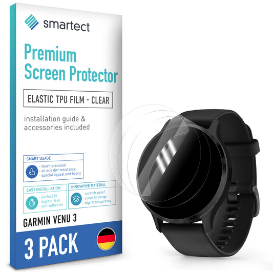 smartect TPU Schutzfolie Klar für Garmin Venu 3, 3 x Front