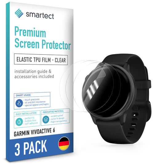 smartect TPU Schutzfolie Klar für Garmin Vivoactive 6, 3 x Front