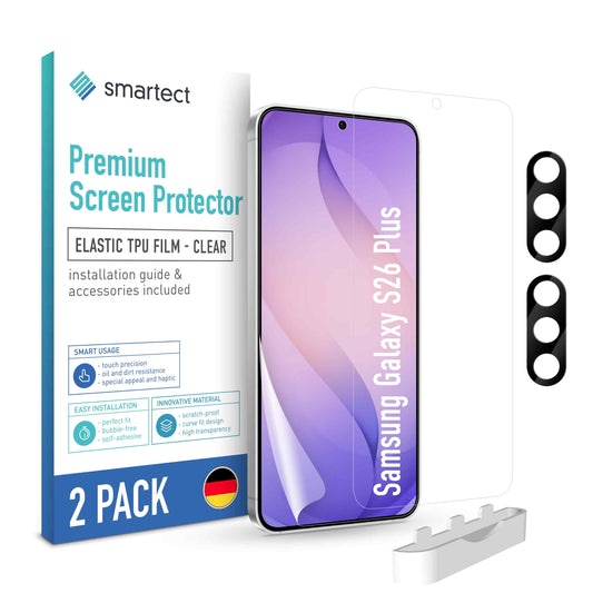 smartect TPU Schutzfolie Klar für Samsung Galaxy S26 Plus, 2 x Front + 2 x Cam