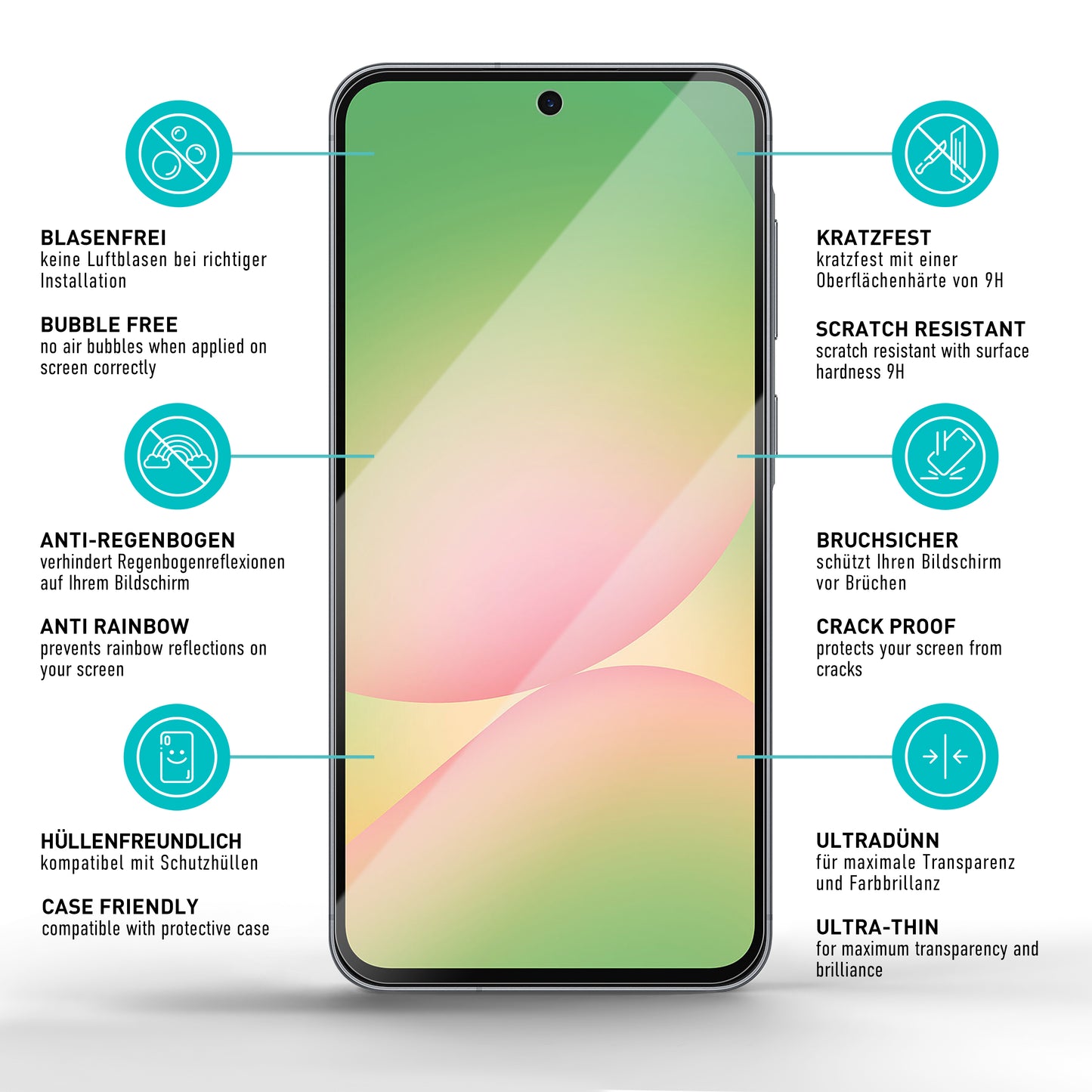 smartect Schutzglas Klar für Samsung Galaxy A57 5G, 3 x Front + 3 x Cam