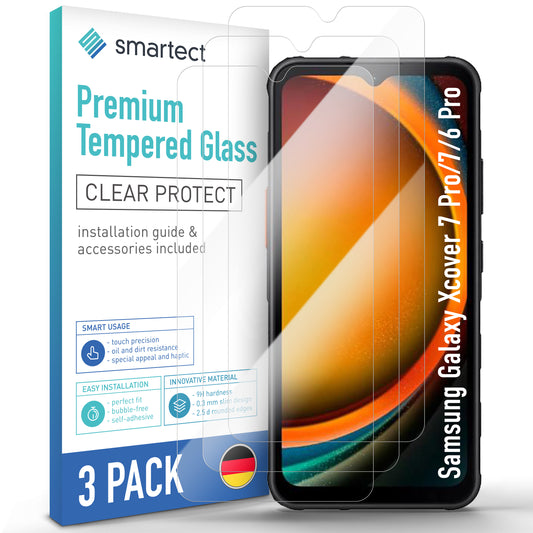 smartect Schutzglas Klar für Samsung Galaxy Xcover 7 Pro / Xcover 7 / Xcover 6 Pro (New), 3 Stück