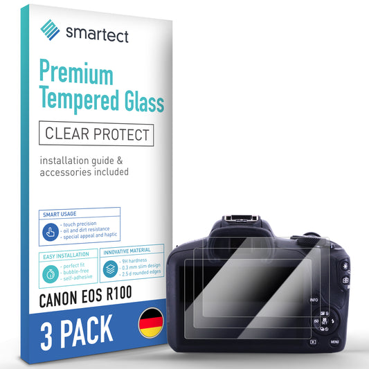 smartect Schutzglas Klar für Canon EOS R100, 3 Stück
