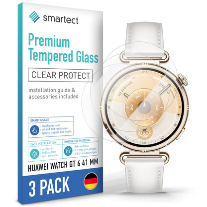 smartect Schutzglas Klar für Huawei Watch GT 6 41 mm, 3 Stück