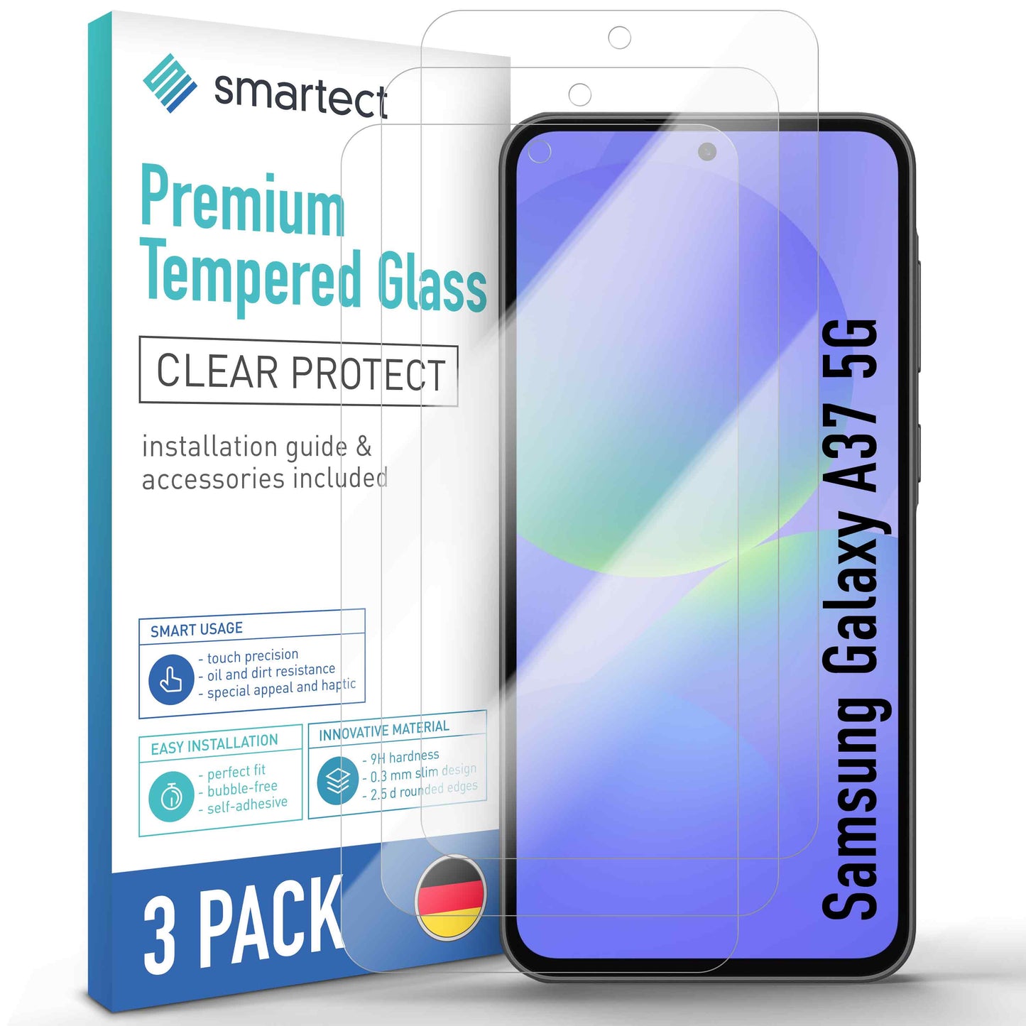 smartect Schutzglas Klar für Samsung Galaxy A37 5G, 3 Stück