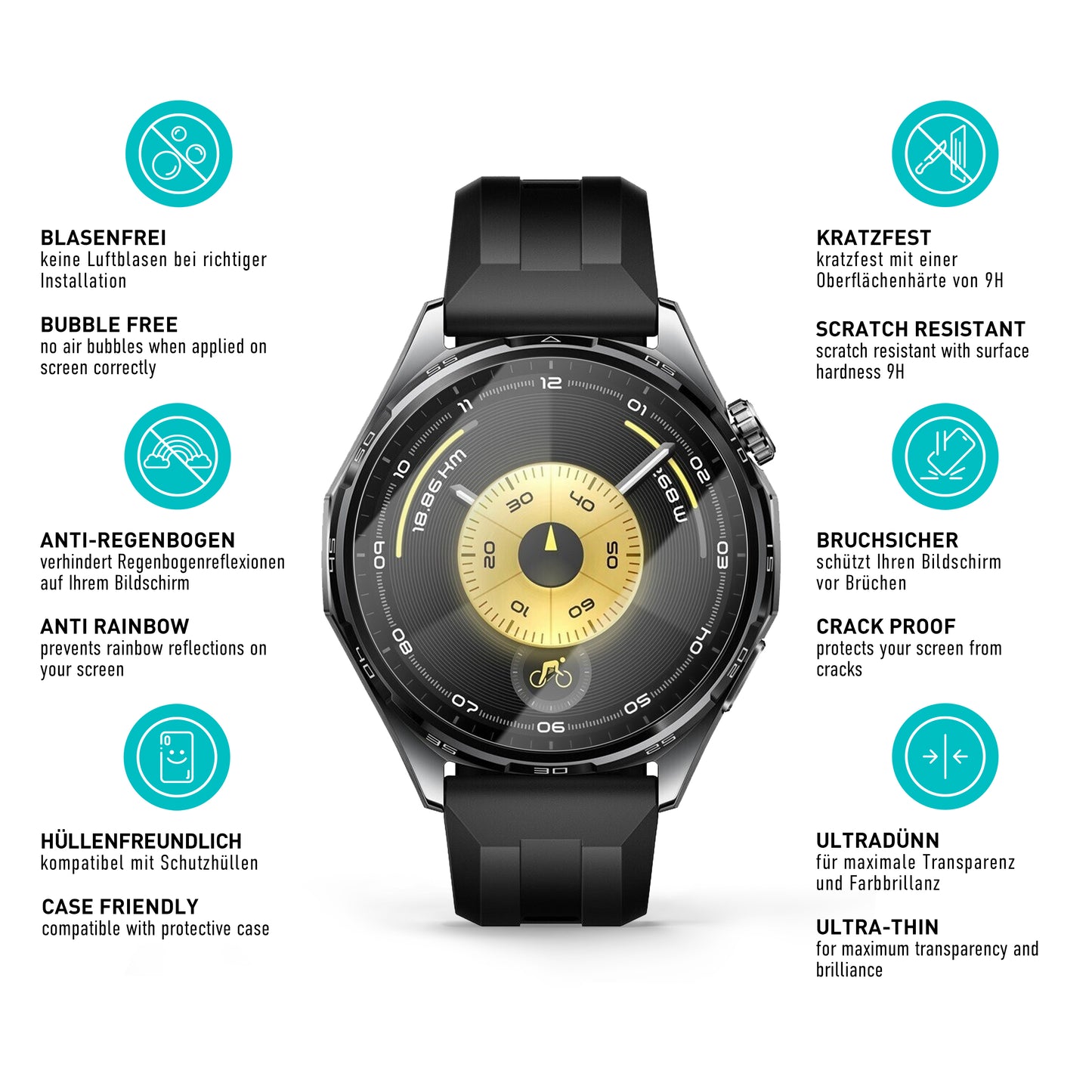 smartect Schutzglas Klar für Huawei Watch GT 6 / GT 6 Pro 46 mm, 3 Stück