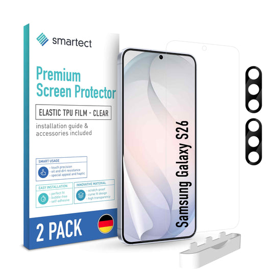 smartect TPU Schutzfolie Klar für Samsung Galaxy S26, 2 x Front + 2 x Cam
