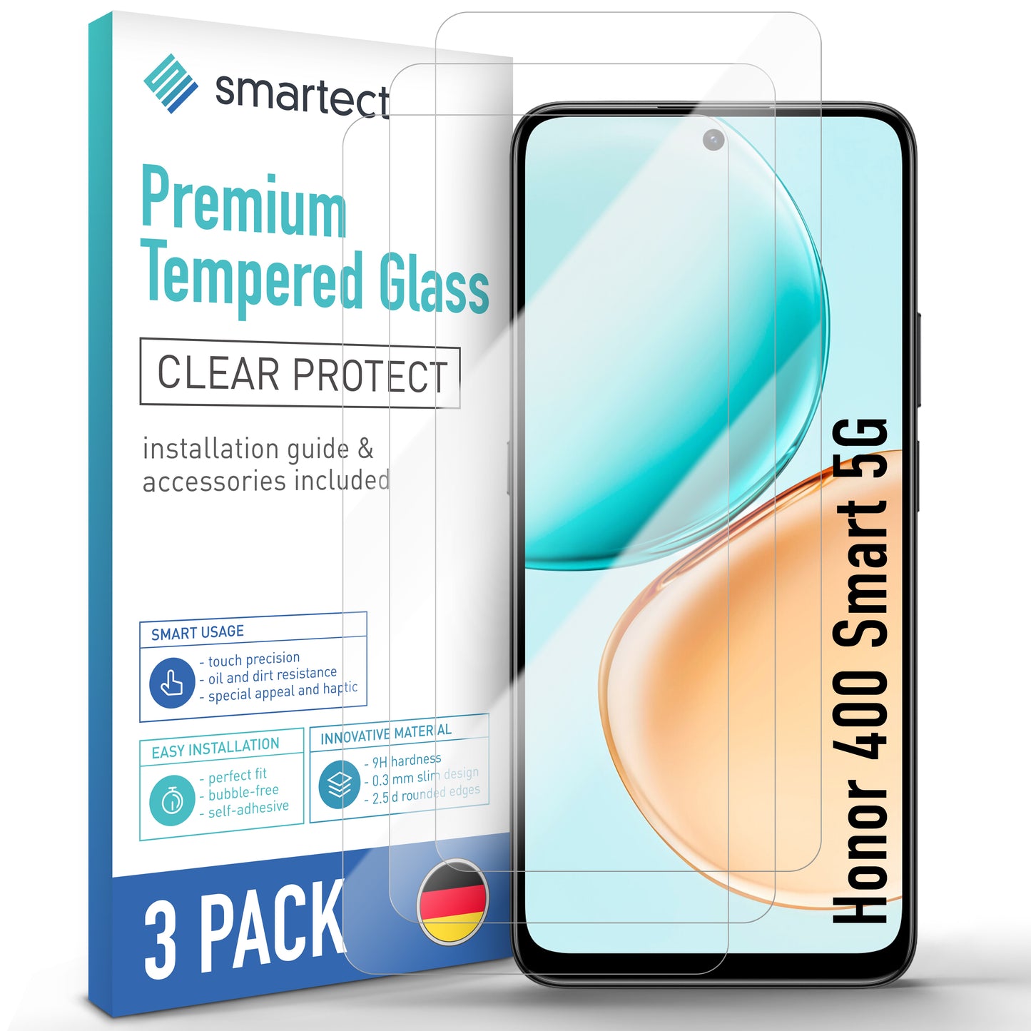 smartect Schutzglas Klar für Honor 400 Smart 5G, 3 Stück