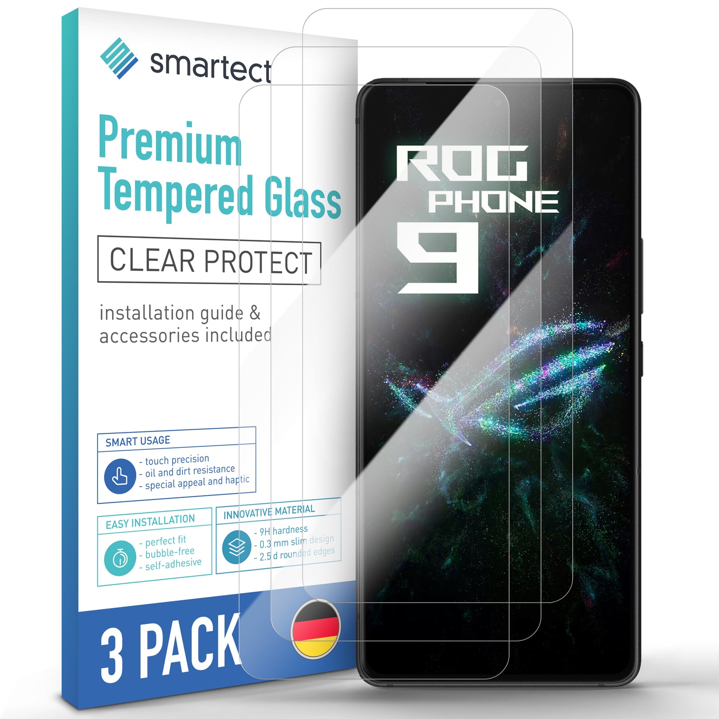 smartect Schutzglas Klar für Asus Rog Phone 9 5G / 9 Pro 5G, 3 Stück