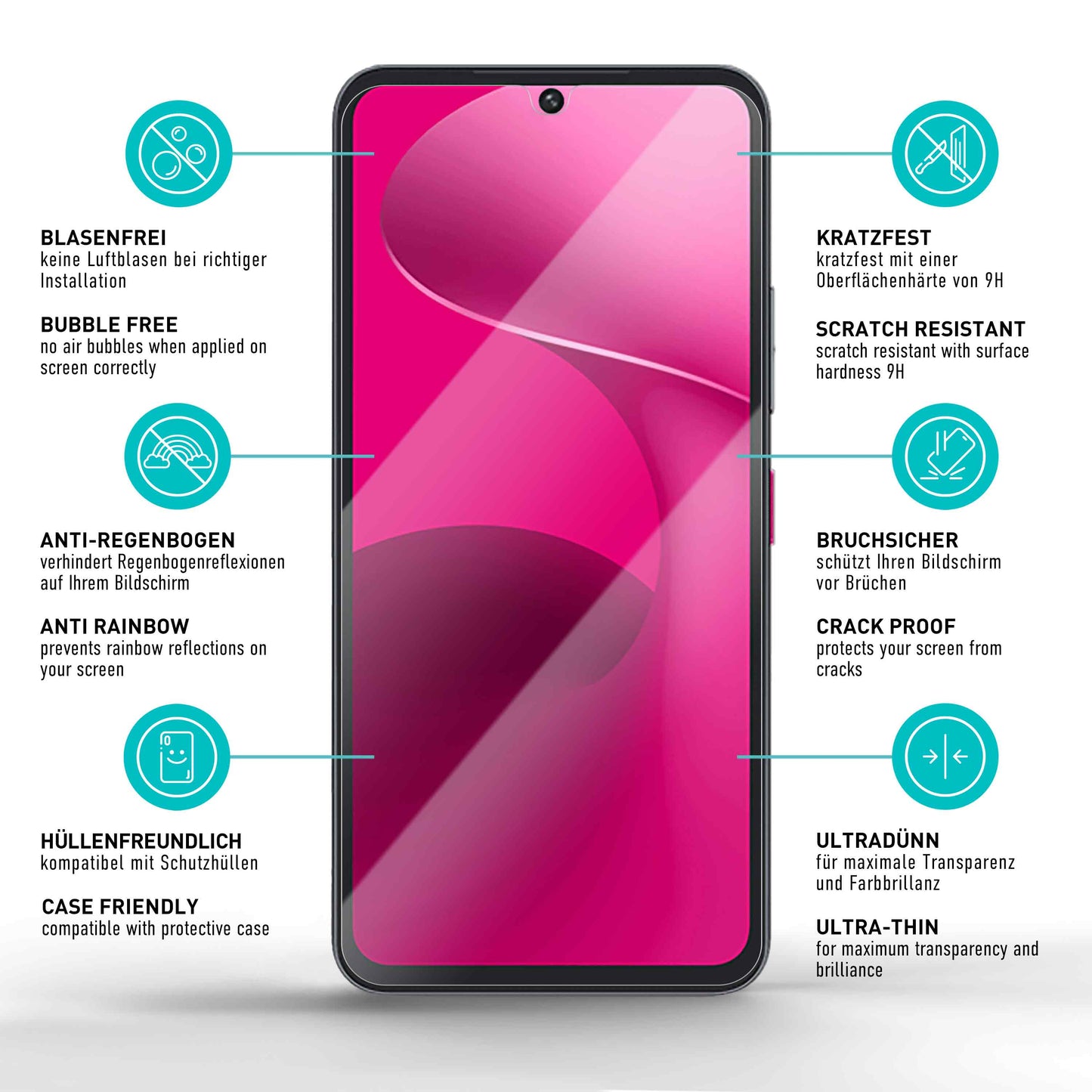 smartect Schutzglas Klar für Telekom T Phone 3, 3 Stück