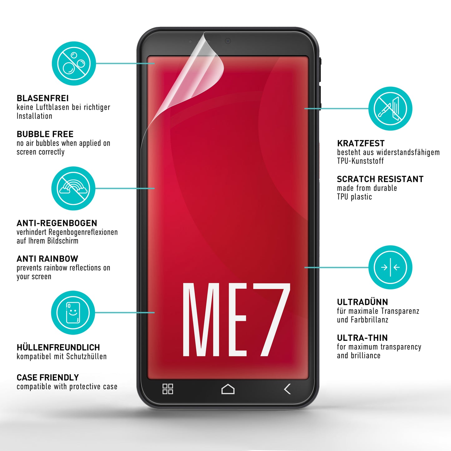 smartect TPU Schutzfolie Klar für Emporia Smart ME7, 2 x Front