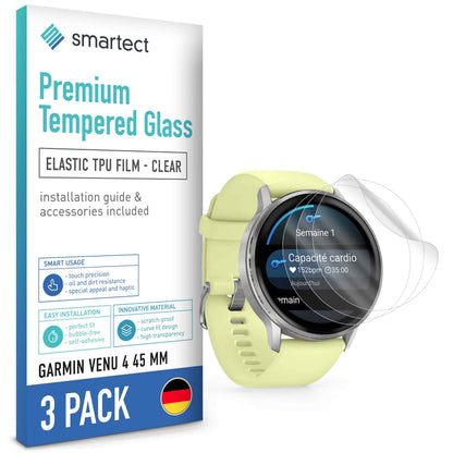 smartect TPU Schutzfolie Klar für Garmin Venu 4 45 mm, 3 x Front