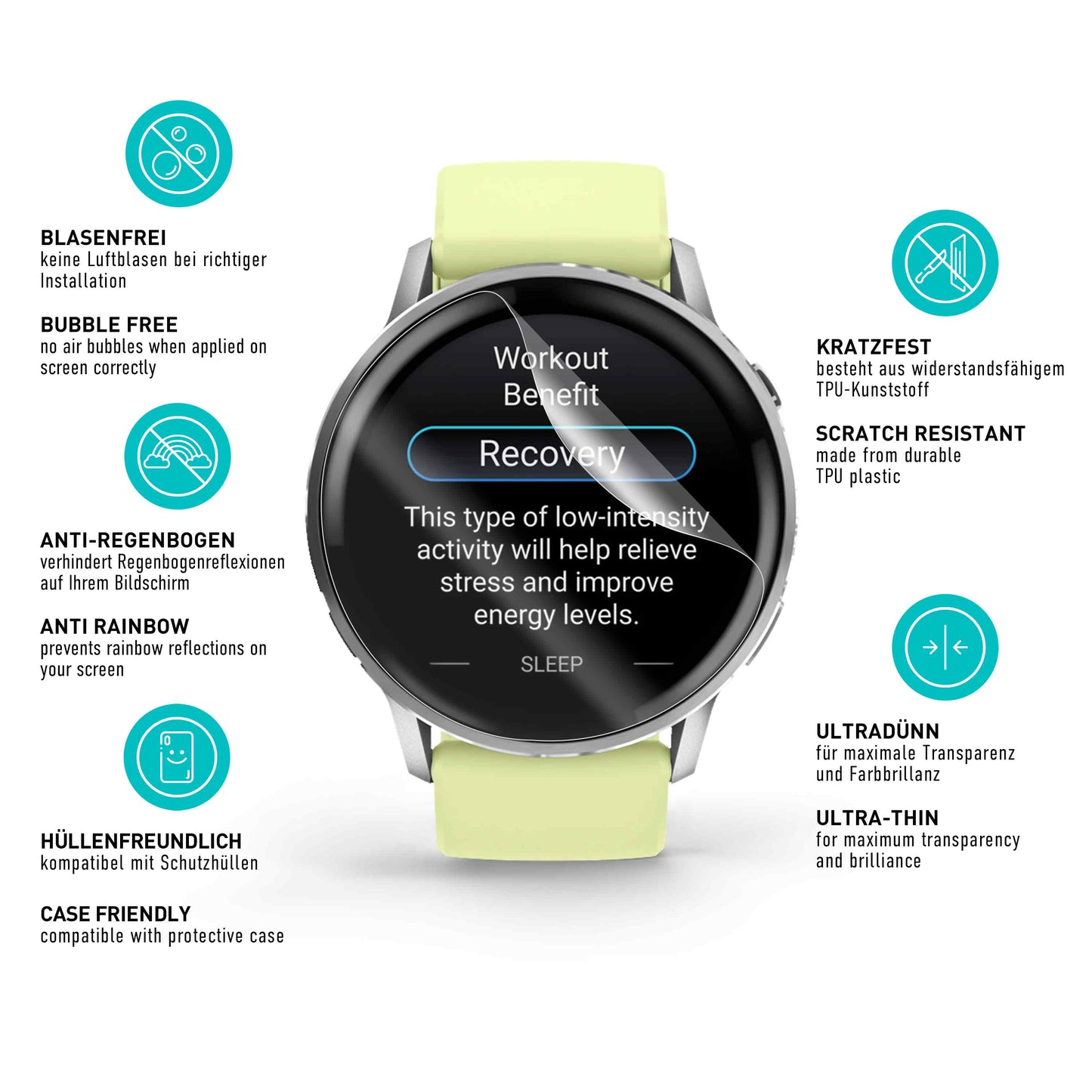 smartect TPU Schutzfolie Klar für Garmin Venu 4 45 mm, 3 x Front