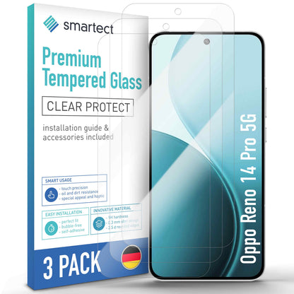 smartect Schutzglas Klar für Oppo Reno 14 Pro 5G, 3 Stück