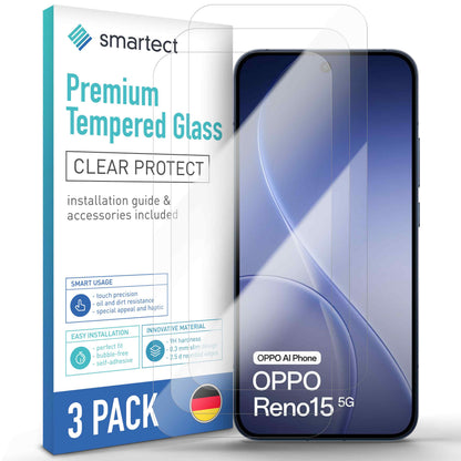 smartect Schutzglas Klar für Oppo Reno 15 5G / 14 5G, 3 Stück