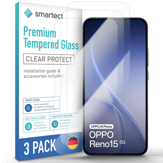 smartect Schutzglas Klar für Oppo Reno 15 5G / 14 5G, 3 Stück